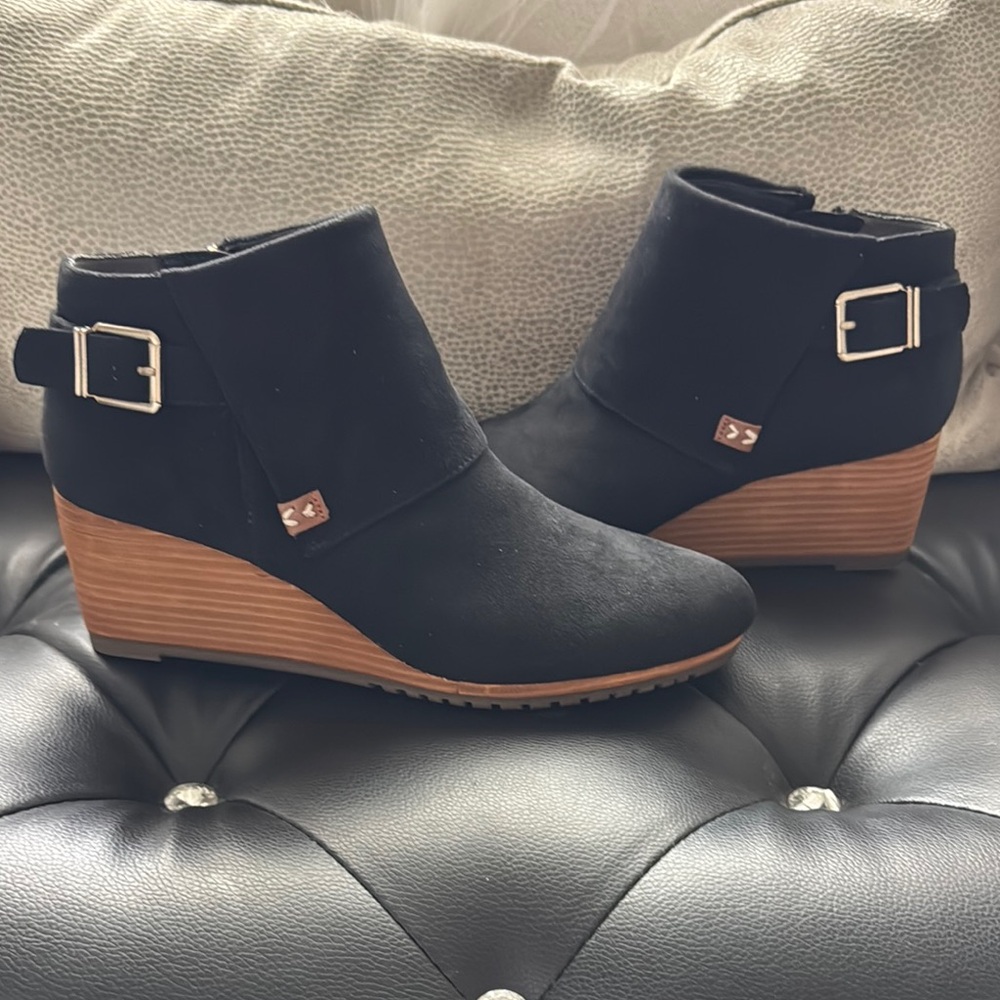 Women's Black Ankle Boots with Buckle Detail